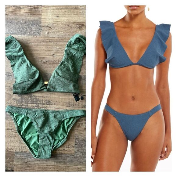 NWT ViX Firenze Liz Ruffle Top and Fany Classic Bottoms SET in Army Green L - Picture 1 of 12